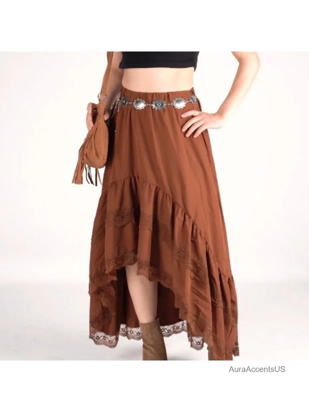 Western Cowgirl Chain Belt Adjustable Metal Concho Waist Belt for Dresses Jeans